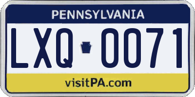 PA license plate LXQ0071