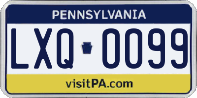 PA license plate LXQ0099