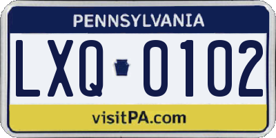 PA license plate LXQ0102