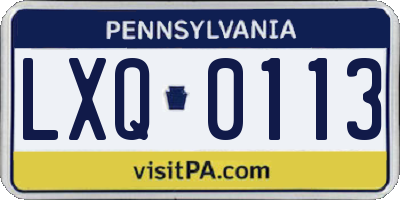 PA license plate LXQ0113
