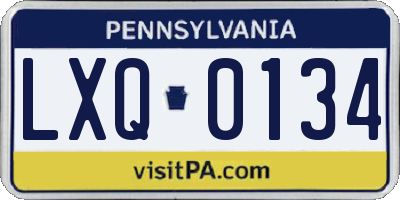 PA license plate LXQ0134