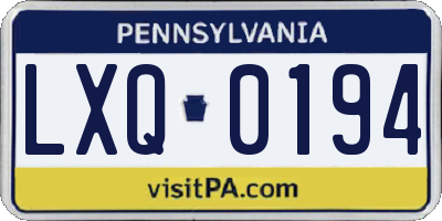 PA license plate LXQ0194