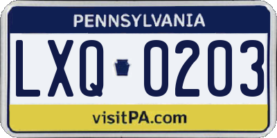 PA license plate LXQ0203