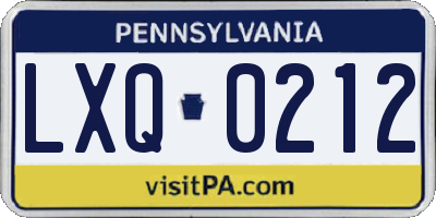 PA license plate LXQ0212
