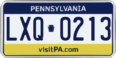 PA license plate LXQ0213