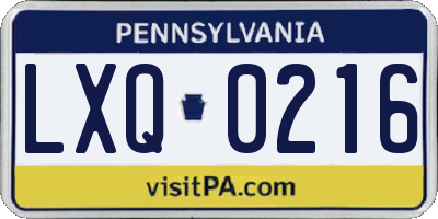 PA license plate LXQ0216