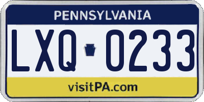 PA license plate LXQ0233