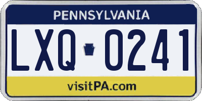PA license plate LXQ0241
