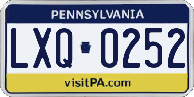PA license plate LXQ0252
