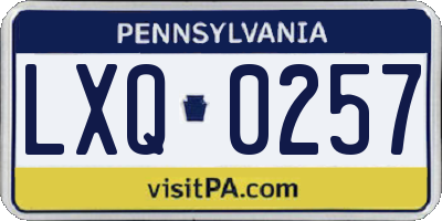 PA license plate LXQ0257