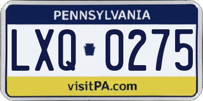 PA license plate LXQ0275