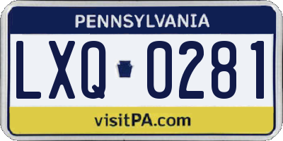 PA license plate LXQ0281