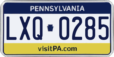 PA license plate LXQ0285