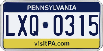 PA license plate LXQ0315