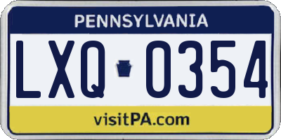 PA license plate LXQ0354