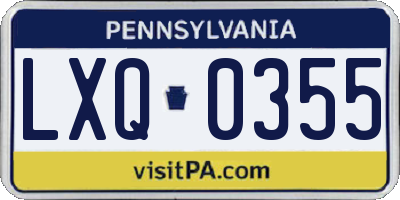 PA license plate LXQ0355
