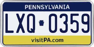 PA license plate LXQ0359