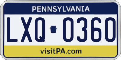 PA license plate LXQ0360