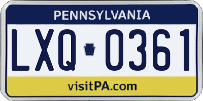 PA license plate LXQ0361