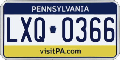 PA license plate LXQ0366