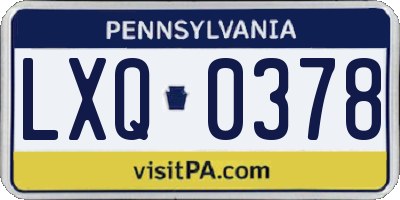 PA license plate LXQ0378