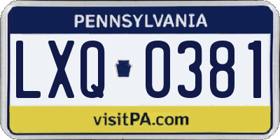 PA license plate LXQ0381