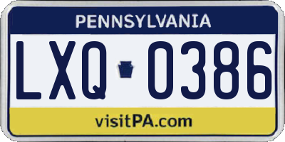PA license plate LXQ0386