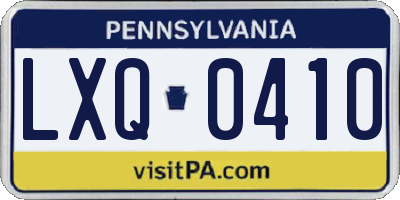 PA license plate LXQ0410