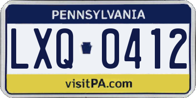 PA license plate LXQ0412