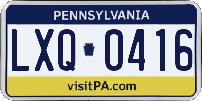 PA license plate LXQ0416