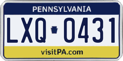 PA license plate LXQ0431