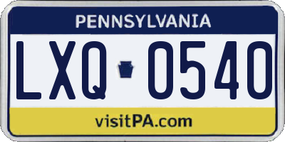 PA license plate LXQ0540