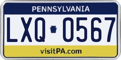 PA license plate LXQ0567