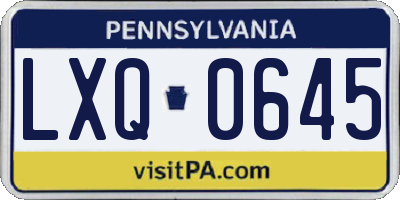 PA license plate LXQ0645