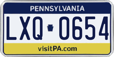 PA license plate LXQ0654