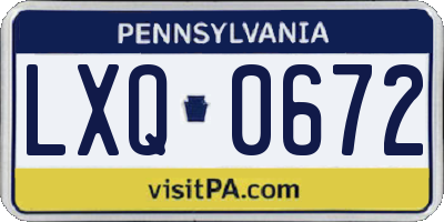PA license plate LXQ0672