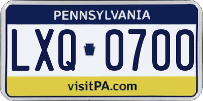 PA license plate LXQ0700
