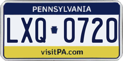 PA license plate LXQ0720