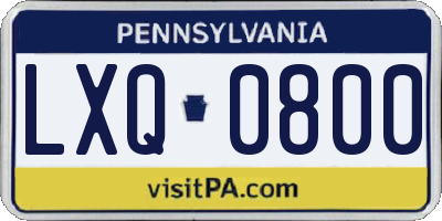 PA license plate LXQ0800