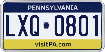 PA license plate LXQ0801
