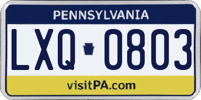PA license plate LXQ0803