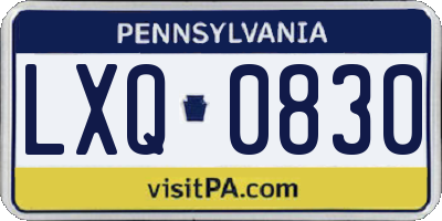 PA license plate LXQ0830