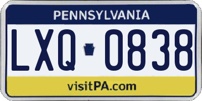 PA license plate LXQ0838