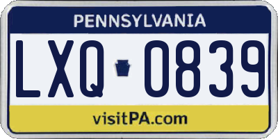 PA license plate LXQ0839