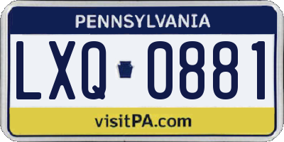 PA license plate LXQ0881