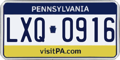 PA license plate LXQ0916