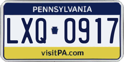 PA license plate LXQ0917