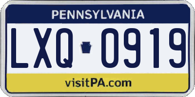 PA license plate LXQ0919