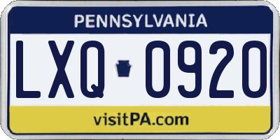 PA license plate LXQ0920