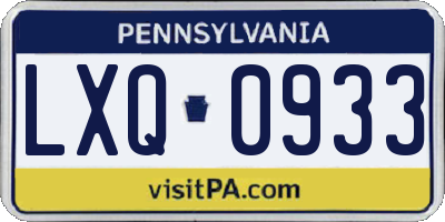 PA license plate LXQ0933